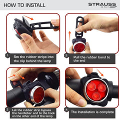 Strauss USB Rechargeable Bicycle Light Set | Super Bright Front Headlight & Rear Light | 4 Light Mode Options | IPX5 Waterproof Bike Lights for Night Riding | Ensures Cycling Safety