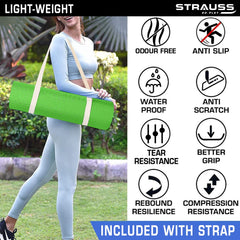 Strauss Anti Skid TPE Yoga Mat with Carry Strap, 6mm, (Green)