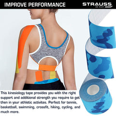 Strauss Kinesiology Sports Tape Knee, Calf & Thigh Support (Camo Blue)