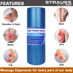 Strauss High Density Foam Roller | Deep Tissue Massage Roller for Knee Exercise, Muscles Recovery & Physiotherapy | Home Gym Fitness Equipment for Full Body Relaxation and Flexibility | 30 cm,(Blue)