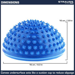 Strauss Hedgehog Balance Pod | Half Spiky Fitness Domes for Kids & Adults | Ideal for Foot Massage, Stability Training, Muscle Balancing Therapy, Yoga Gymnastics Exercise, Occupational Therapy | Stability Balance Trainer Dot,(Blue)
