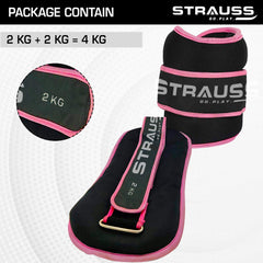 Strauss Ankle Weight- 2 Kg- Pink Pair (Round Belt)