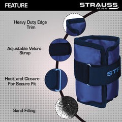 Strauss Adjustable Ankle/Wrist Weights 0.5 KG X 2 | Ideal for Walking, Running, Jogging, Cycling, Gym, Workout & Strength Training | Easy to Use on Ankle, Wrist, Leg, (Blue)