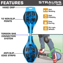 Strauss Bronx SF Waveboard/Caster Board/Balancing Board | Heavy Duty Skateboard with 360-degree Caster Wheels | Lightweight with Illuminating Wheels | Ideal for All Skill Level