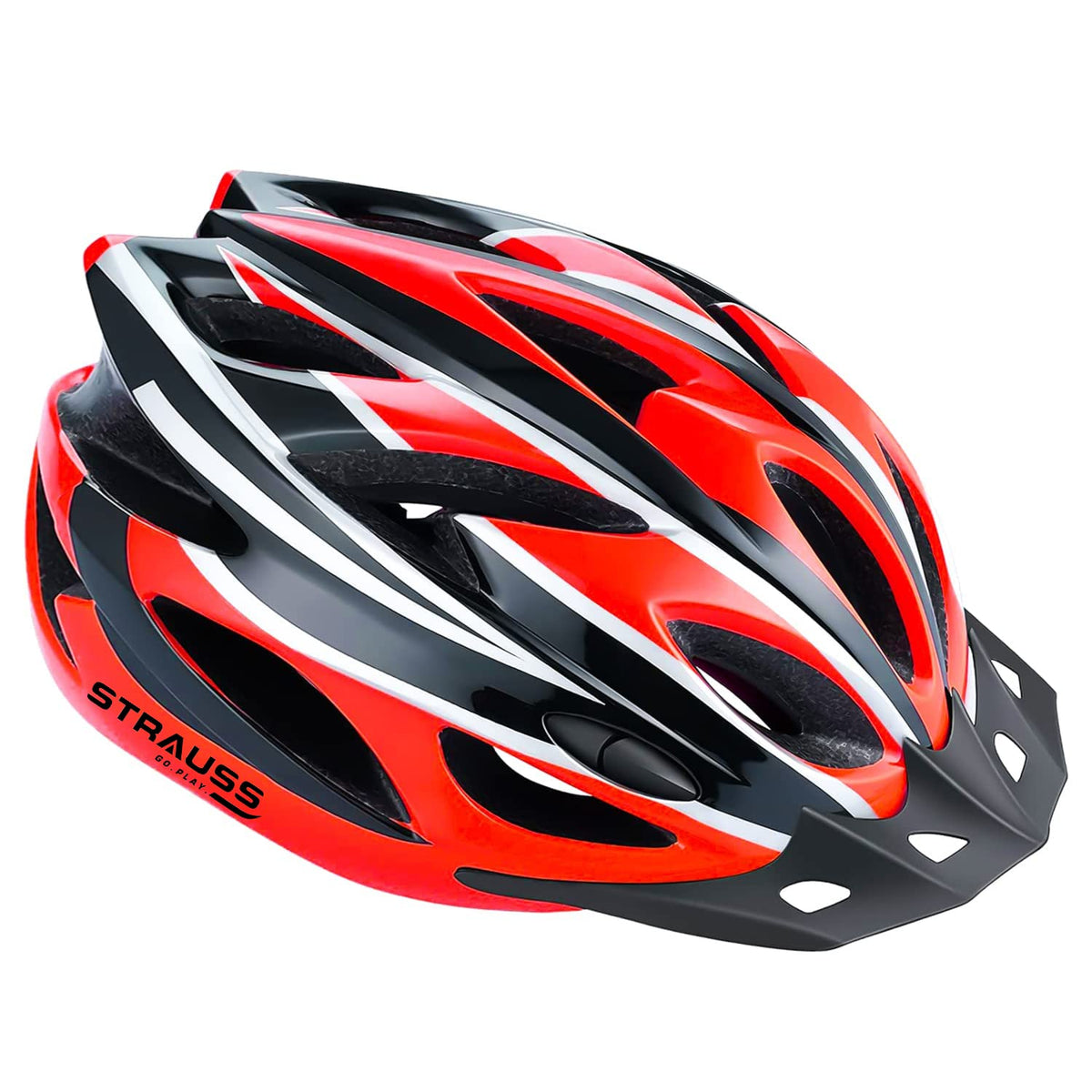 Strauss Adjustable Cycling Helmet with Detachable Visor | Light Weight with Superior Ventilation | Mountain, Road Bike & Skating Helmet | Ideal for Adults and Kids, (Black/Red)