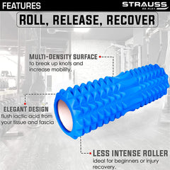 Strauss Grid Foam Roller | Eco-Friendly Spikes Foam Roller | Premium Eva Foam | Light Weight & Travel-Friendly Foam Roller for Relieve Muscle Tightness, Soreness & Inflammation,33 CM (Blue)