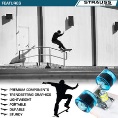 STRAUSS Cruiser FP Skateboard/Penny Skateboard/Casterboard/Hoverboard/Cruiser Fibre Skateboard | Anti-Skid Board with ABEC-7 High Precision Bearings | Ideal for All Skill Level (22 X 6 Inch)