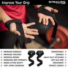 STRAUSS Cotton Wrist Support|Wrist Band for Compression and Support|Adjustable Fitness Band for Gym,Sports, and Weightlifting|Comfortable and Breathable Fabric|Ideal for Men and Women|Set of 2,(Black)