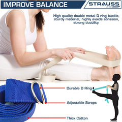 Strauss Yoga Belt, 8 feet, (Blue) with Yoga Block