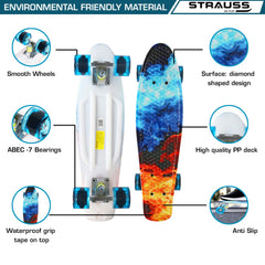 STRAUSS Cruiser FP Skateboard/Penny Skateboard/Casterboard/Hoverboard/Cruiser Fibre Skateboard | Anti-Skid Board with ABEC-7 High Precision Bearings | Ideal for All Skill Level (22 X 6 Inch)