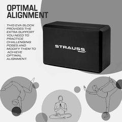 Strauss Yoga Block Pair, (Black) with Yoga Belt