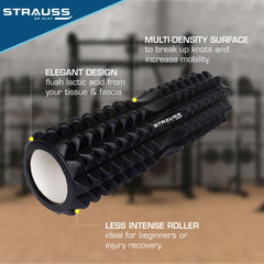 Strauss Grid Foam Roller | Eco-Friendly Spikes Foam Roller | Premium Eva Foam | Light Weight & Travel-Friendly Foam Roller for Relieve Muscle Tightness, Soreness & Inflammation (Black)