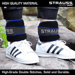 Strauss Adjustable Ankle/Wrist Weights 0.5 KG X 2 | Ideal for Walking, Running, Jogging, Cycling, Gym, Workout & Strength Training | Easy to Use on Ankle, Wrist, Leg, (Blue)