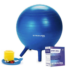 STRAUSS Anti-Burst Rubber Gym Ball Stability Legs with Free Foot Pump | Round Shape Swiss Ball for Exercise, Workout, Yoga, Pregnancy, Birthing, Balance & Stability, 55 cm, (Blue)