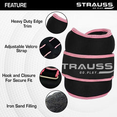 Strauss Ankle Weight- 2 Kg- Pink Pair (Round Belt)