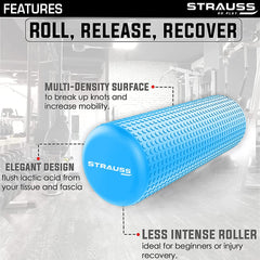Strauss Yoga Foam Roller | Ideal For Exercise, Muscle Recovery, Physiotherapy, Pain Relief & Myofascial | Deep Tissue Massage Roller 45 Cm, (Sky Blue)