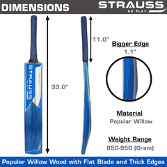 Strauss Cricket Bat | Edition: PW-200 | Popular Willow | Size: 5 | Color: Dark Blue | Tennis Cricket Bat | for Boys