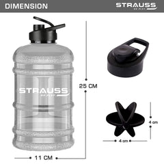 STRAUSS Gallon Shaker Water Bottle 1.5L with Mixer Ball, (Transparent, White Shade, Plastic, Pack of 1)