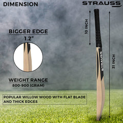 Strauss Cricket Bat | Edition: PW-100 | Popular Willow | Size: 5 | Color: Beige | 1 Bat + 1 Ball [Combo] | Tennis Cricket Bat | for Boys