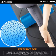 Strauss Yoga Foam Roller | Ideal For Exercise, Muscle Recovery, Physiotherapy, Pain Relief & Myofascial | Deep Tissue Massage Roller 30 Cm, (Blue)