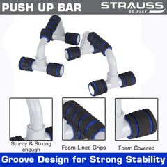 Strauss Moto Push Up Bar, Pair (Black/Blue) with Double Exercise WheelAnd Hand Grip, Grey/Black