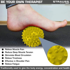 Strauss Acupressure Massage Ball, 3.5 inch | Deep Tissue Massage, Trigger Point Therapy, Muscle Knots | Acupressure Therapy Ball for Pain Relief, (Yellow)