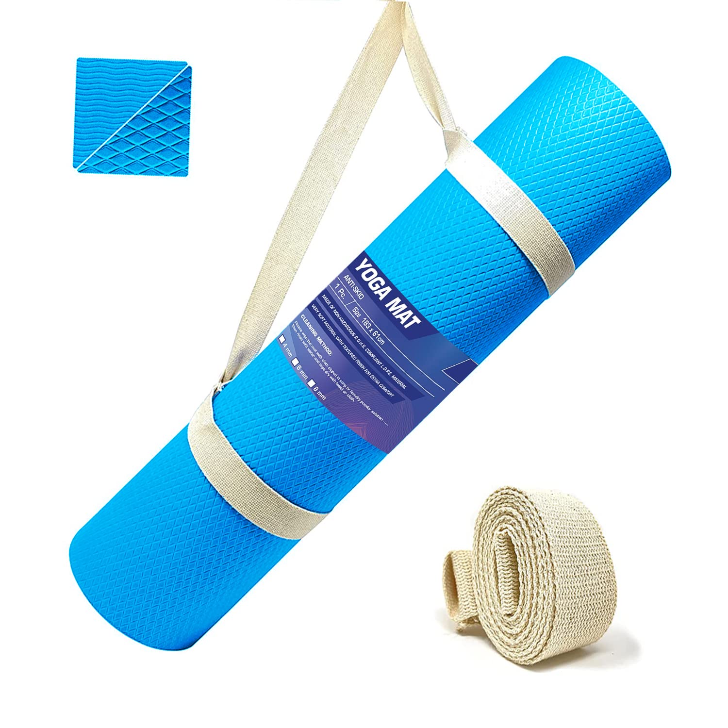 Strauss Anti Skid EVA Yoga Mat with Carry Strap, 6mm, (Sky Blue