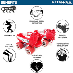 STRAUSS Tenacity Roller Skates | Roller Blades for Kids | Adjustable Shoe Size | 4 Wheels Skating Shoe for Boys and Girls | Ideal for Indoor and Outdoor Skating | Age Group 4-6 Years, (Red)