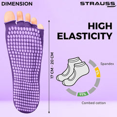 STRAUSS Women Yoga Socks | Anti Bacterial and Anti-Skid Yoga Socks | Suitable for Daily Use | Ideal for Pilates, Pure Barre, Ballet, Dance and Barefoot Workout,(Dark Purple)