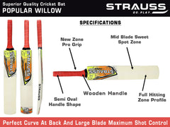 Strauss Cricket Kit |Popular Willow Cricket Bat with 3 Stumps, Holder, 1 Ball, Carry Bag|Complete Junior Cricket Kit |Cricket Kit for Training and Matches |Cricket Starter Kit for Young Players|Size 3
