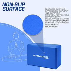Strauss Yoga Block Pair, (Blue) With Yoga Belt