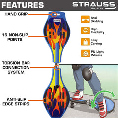 Strauss Bronx FB Waveboard/Caster Board/Balancing Board/Heavy Duty Skateboard with 360-degree Caster Wheels | Lightweight with Illuminating ABEC 7 Premium PU Wheels