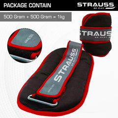 Strauss Ankle Weights for Exercise & Fitness|Adjustable Round Belt Design |Leg Weights for Strength Training, Walking Running, Jogging,Exercise & Gym Workout| Comfortable & Durable | (0.5 Kg Red Pair)