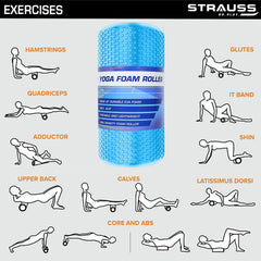 Strauss Yoga Foam Roller | Deep Tissue Massage Roller for Knee Exercise, Muscles Recovery & Physiotherapy | Home Gym Fitness Equipment for Full Body Relaxation and Flexibility | 30cm,(Sky Blue)