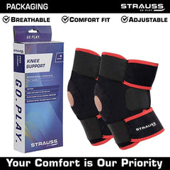 Strauss Adjustable Knee Support Patella|Knee Support for Men and Women|Knee Brace|Knee Guard |Knee Cap|Knee pain relief|Knee belt|Joint pain relief|Pair, (Free Size, Black/Red)