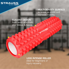 Strauss Grid Foam Roller | Eco-Friendly Spikes Foam Roller | Premium Eva Foam | Light Weight & Travel-Friendly Foam Roller for Relieve Muscle Tightness, Soreness & Inflammation,33 CM (Red)