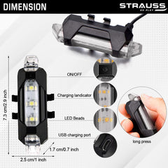 Strauss Bicycle USB Rechargeable 5 LED Tail Light, (White)