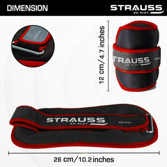 Strauss Ankle Weights for Exercise & Fitness|Adjustable Round Belt Design |Leg Weights for Strength Training, Walking Running, Jogging,Exercise & Gym Workout| Comfortable & Durable | (0.5 Kg Red Pair)