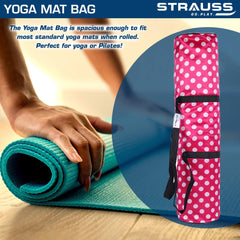 Strauss TPE Eco Friendly Dual Layer Yoga Mat, 6 mm (Pink) and Yoga Mat Bag,Polka Dots Pink (Full Zip)