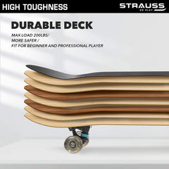 Strauss Bronx KD Lightweight Skateboard with Unique Graphics| 8 Layer Maple Deck with High Density & Non-Slip Waterproof Grip Tape PU Wheels | Suitable for Kids, Age (5-9 Years)