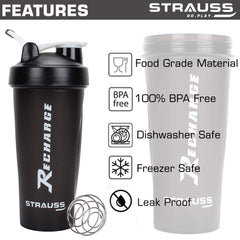 STRAUSS Recharge Shaker Bottle | BPA-Free Protein Shaker with Blender Ball | Leak-Proof Gym Bottle for Protein Shakes | Gym Bottle for Men and Women | Ideal for Gym, Yoga & Running, 600 ml (Orange)