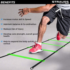 Strauss Agility Ladder | 2M Speed Training Ladder with 8 Adjustable Rungs | Speed Training Ladder for Men and Women | Ideal for Soccer, Football & Sports Training (Green)