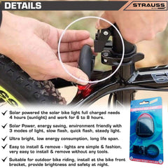 Strauss Bicycle Solar LED Tail Light (White) | Waterproof Rear Bike Light with 3 Light Modes | Cycling Safety Light with Fast-Charging| Ideal for Road, Mountain, and Commuter Bikes