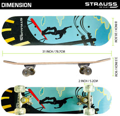 Strauss Bronx KD Lightweight Skateboard with Unique Graphics| 8 Layer Maple Deck with High Density & Non-Slip Waterproof Grip Tape PU Wheels | Suitable for Kids, Age (5-9 Years)