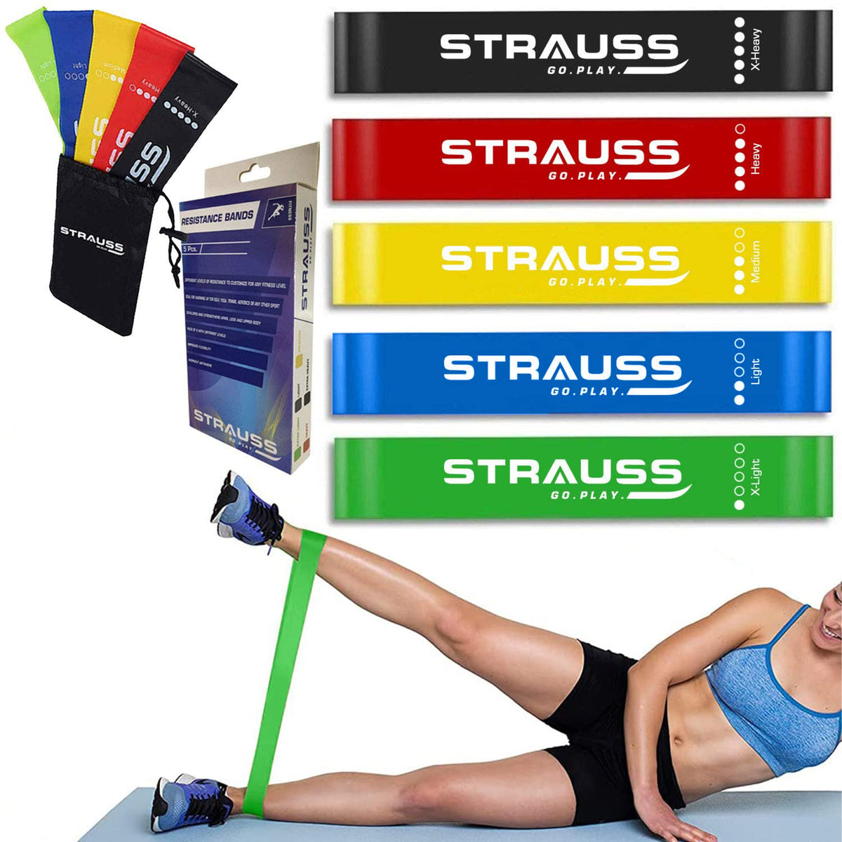 Strauss Natural Latex Resistance Loop Bands | Smell-Free & Skin Friendly | Useful for Hips, Arms & Legs Workouts. Tear Resistant & Anti-Slip | Theraband for Fitness & Toning.