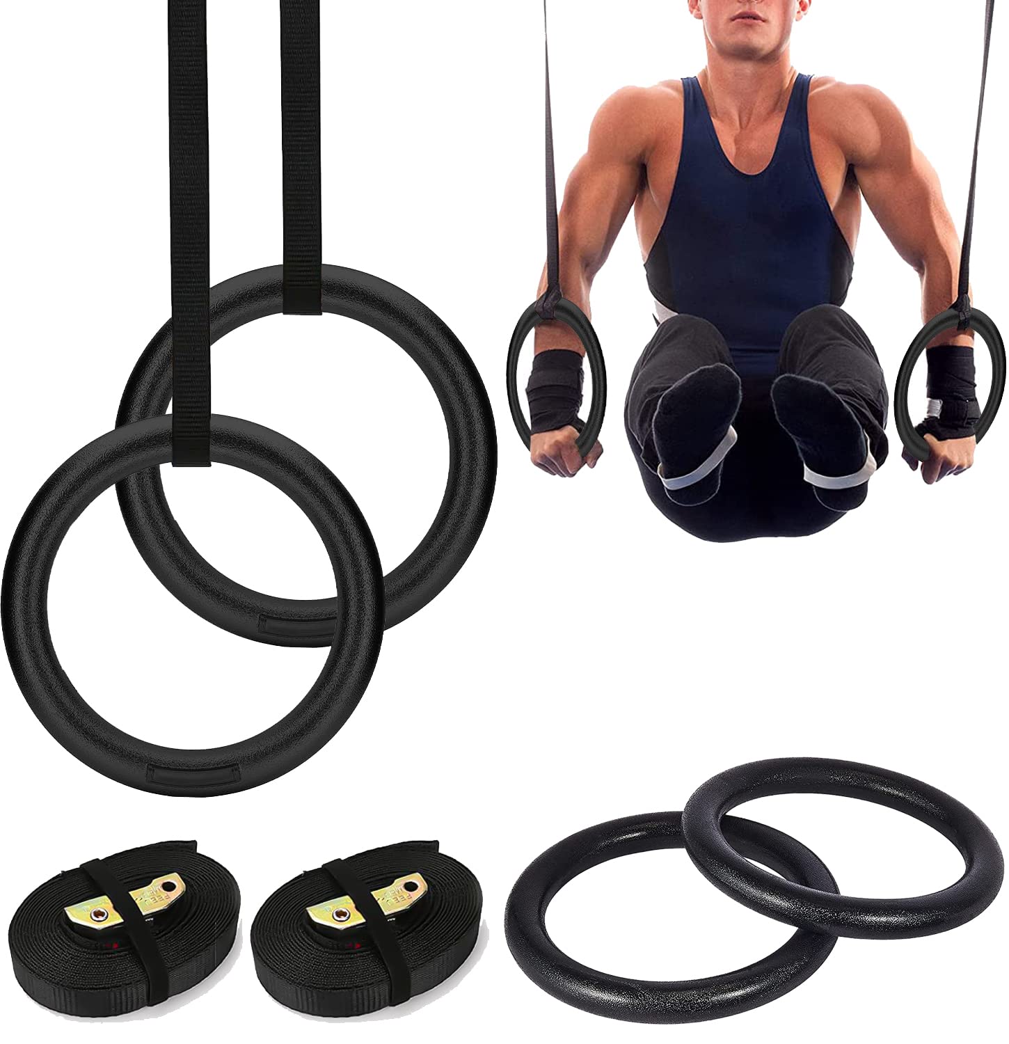 Pull up Gym Ring - Adjustable Strap Workout Gymnastic Ring For Home Gym  Training