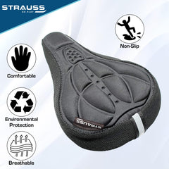 Strauss Saddle Seat Cover with Anti-Slip Granules & Soft, Thick Padding | Superior Comfort, Breathable Design | Comes with Adjustable Rope Straps & Fits All Cycles, (Black)