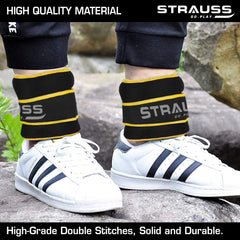 Strauss Ankle Weights for Exercise & Fitness|Adjustable Round Belt Design|Leg Weights for Strength Training,Walking Running,Jogging,Exercise &Gym Workout|Comfortable & Durable|1.5Kg(Each)(Yellow Pair)