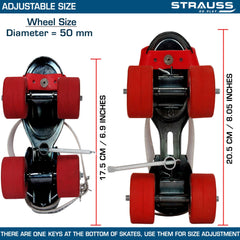 STRAUSS Tenacity Roller Skates | Roller Blades for Kids | Adjustable Shoe Size | 4 Wheels Skating Shoe for Boys and Girls | Ideal for Indoor and Outdoor Skating | Age Group 6-8 Years, (Black)