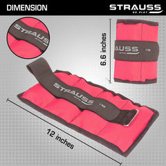 Strauss Adjustable Ankle/Wrist Weights 1 KG X 2 | Ideal for Walking, Running, Jogging, Cycling, Gym, Workout & Strength Training | Easy to Use on Ankle, Wrist, Leg, (Pink)